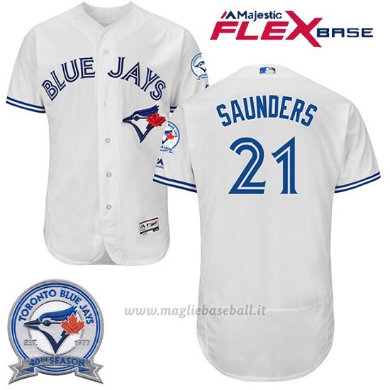 Maglia Baseball Uomo Toronto Blue Jays Michael Saunders 21 Bianco Flex Base 40 Anniversario